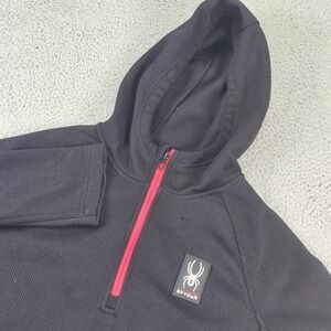 Spyder Hoodie Mens Large Gray Fleece 1/4 Zip Hooded Pullover Logo SPFF0093-001